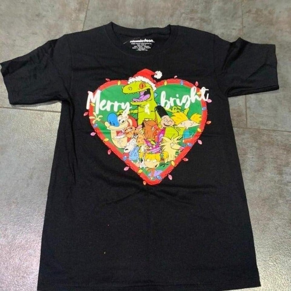 Nickelodeon Christmas T Shirt Black Size S Rugrats Ren & Stimpy 90s